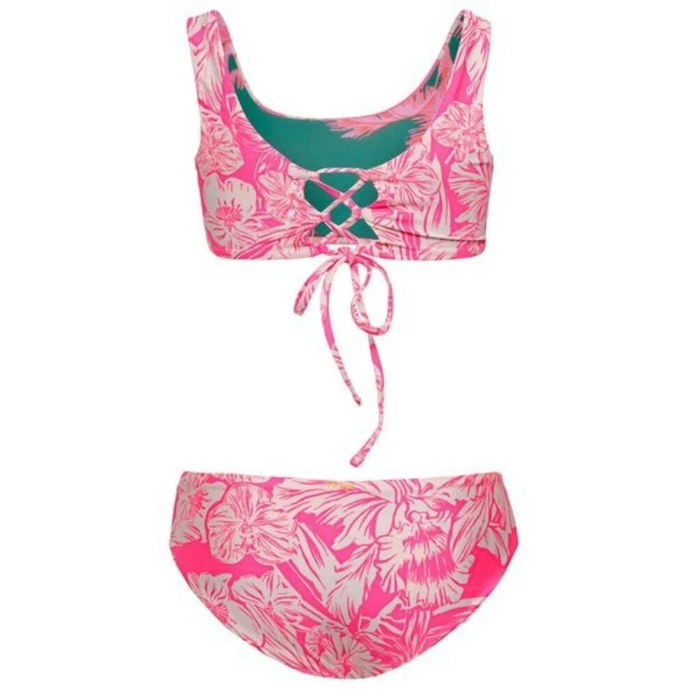 Maaji Hoya Bikini Set Kids 14 Pink Blossom Stretch Reversible Swimwear RED267